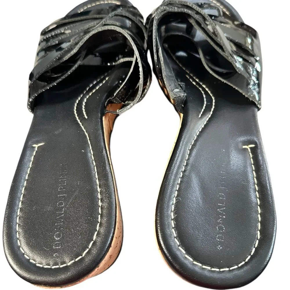 Donald J. Pliner Sheena Black Strappy Wedge Sandal Sz 8.5